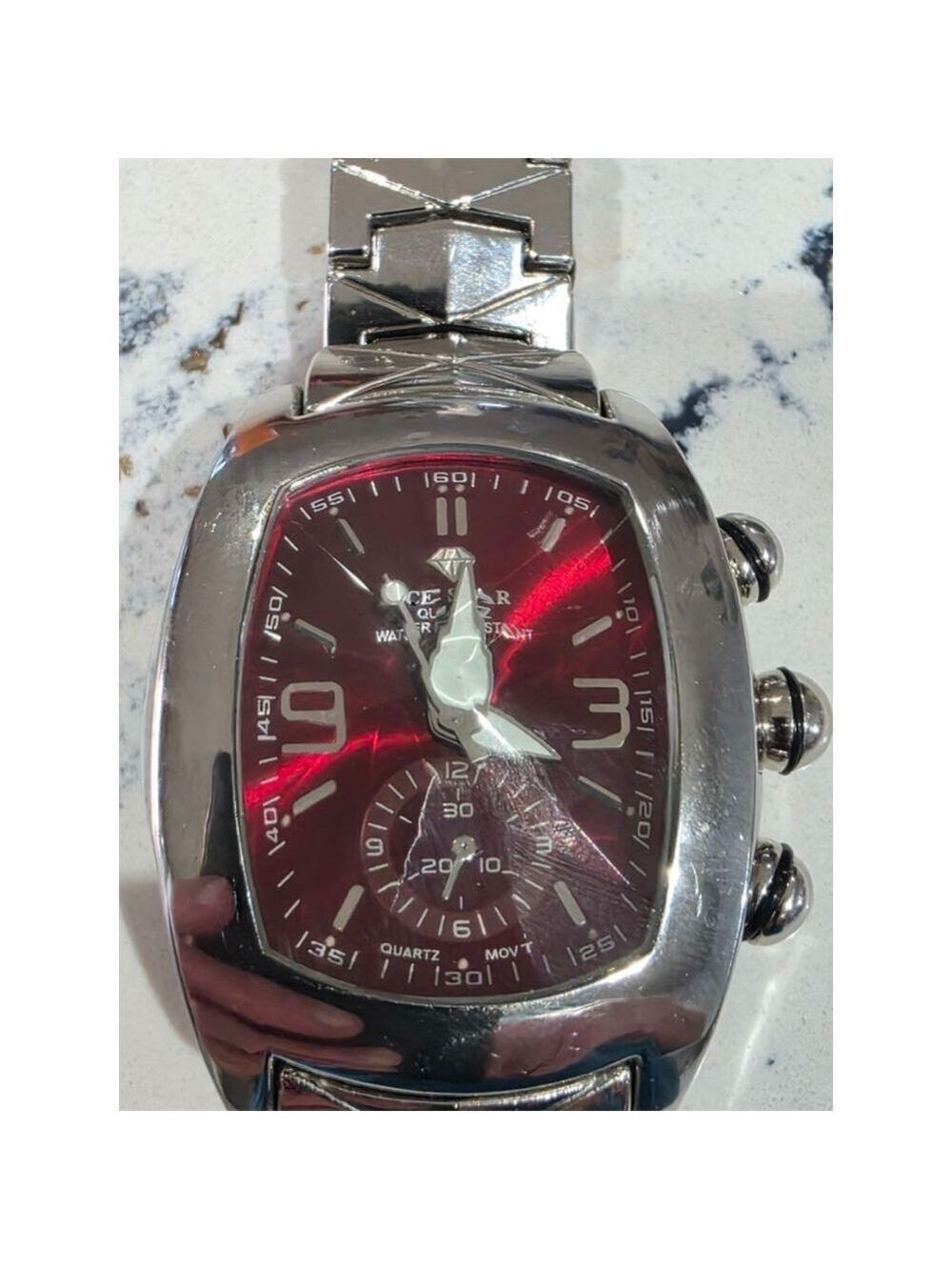 Men's ICE STAR Silver & Red Quartz Water Resistant Watch One Size